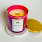 Punta Cana Signature Scented Candle with Lid; Burning Wood Wick; Dominican Republic Candle; Hot Pink Vessel; White Label with green logo