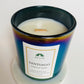 Santiago Signature Scented Candle; Tobacco & Vanilla; Iridescent Black, green vessel; White label with green logo; Dominican Republic Candels; DR Candles; Coconut Soy Wax Candle with Wood Wick