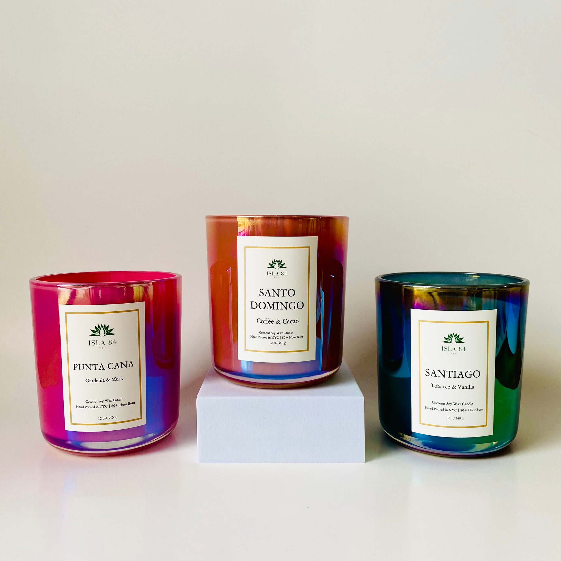 Punta Cana, Santo Domingo, and Santiago Signature Scented Candles; Dominican Candles; Latino Candles; DR Candles; Hot Pink, Brown and Black green vessels; Coconut Soy Wax Candles with Wood Wicks