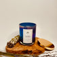Sajoma Signature Scented Candle; Dominican Republic Candles; Latino Candles; DR Candles;  Lavender, Sage; Oud; Iridescent blue vessel; Coconut Soy Wax Candle with Wood Wick; Shiny Gold Lid